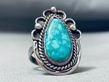 Opulent Vintage Native American Navajo Carico Lake Turquoise Sterling Silver Ring Old-Nativo Arts