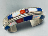 Six Inch Wrist Best Vintage Native American Navajo Three Sided Inlay Sterling Silver Bracelet-Nativo Arts