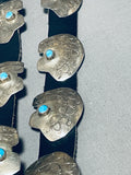 Signed Vintage Native American Navajo Bear Turquoise Sterling Silver Concho Belt-Nativo Arts