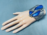One Of The Best Vintage Native American Navajo Lapis Sterling Silver Shield Bracelet