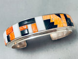 The Most Unique Vintage Native American Navajo Orange Shell Inlay Sterling Silver Bracelet-Nativo Arts