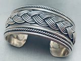 Hand Woven Vintage Native American Navajo Sterling Silver Bracelet Cuff-Nativo Arts