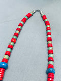 Native American Very Unique Santo Domingo Coral Turquoise Sterling Silver Necklace-Nativo Arts