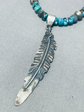 Gorgeous Vintage Native American Navajo Bisbee Turquoise Sterling Silver Feather Necklace-Nativo Arts