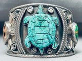 Important Francisco Gomez Vintage Turquoise Turtle Sterling Silver Bracelet-Nativo Arts