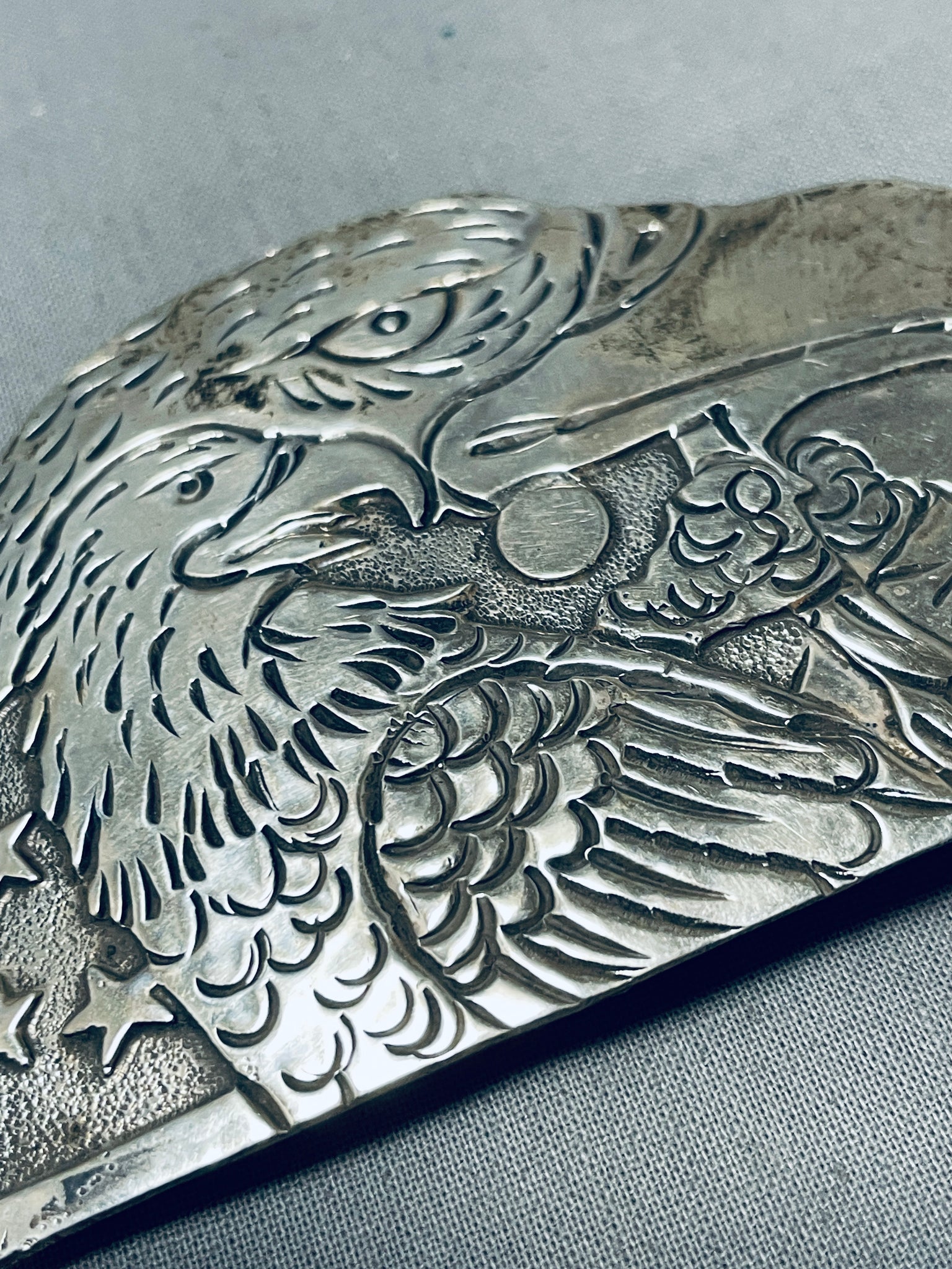 Vintage Sterling Silver Brass Appliqué Eagle Belt Buckle - Yourgreatfinds