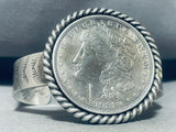 Genuine Signed Native American Navajo 1921 Silver Dollar Sterling Silver Bracelet-Nativo Arts