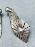 Detailed Hand Tooled Vintage Native American Navajo Sterling Silver Earrings-Nativo Arts