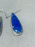 Dynamic Vintage Native American Navajo Azurite Sterling Silver Dangle Earrings-Nativo Arts