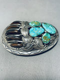 Darr Victor Massive Vintage Native American Navajo Turquoise Bear Sterling Silver Buckle-Nativo Arts