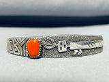 Stellar!! Vintage Native American Navajo Chunky Coral Sterling Silver Kachina Bracelet-Nativo Arts