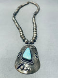 Striking Vintage Native American Navajo Blue Gem Turquoise Sterling Silver Necklace-Nativo Arts