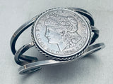 Sturdy 80 Grams Vintage Native American Navajo Hand Tooled Coin Sterling Silver Bracelet-Nativo Arts