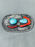 Marvelous Vintage Native American Navajo Swirl Blue Gem Turquoise Sterling Silver Pin
