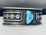 Diamond Silver Work Vintage Native American Navajo Turquoise Sterling Bracelet Cuff Old-Nativo Arts