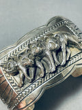Wolfpack Detailed Native American Navajo Handmade Sterling Silver Bracelet Cuff-Nativo Arts