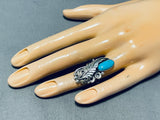 Sensational Vintage Native American Navajo Blue Gem Turquoise Sterling Silver Ring-Nativo Arts