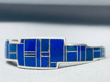 6 Inch Wrist Ray Tracey Vintage Native American Navajo Lapis Sterling Silver Bracelet-Nativo Arts