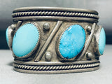 Slanted Huge Turquosie Vintage Native American Navajo Sterling Silver Bracelet-Nativo Arts