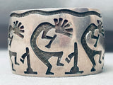Wide Heavy Dancing Kokopelli Vintage Navajo Sterling Silver Bracelet-Nativo Arts