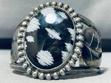 Night Snowfall Vintage Native American Navajo Sterling Silver Signed Bracelet-Nativo Arts