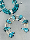 Majestic Native American Navajo Signed Turquoise Coral Sterling Silver Squash Necklace-Nativo Arts