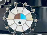 Tom Henry Vintage Native American Navajo Turquoise Inlay Sterling Silver Concho Belt