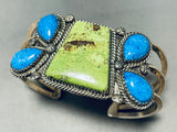 So Unique Vintage Native American Navajo Turquoise Gaspeite Sterling Silver Bracelet-Nativo Arts