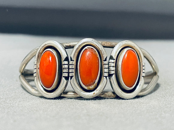 Adorable Vintage Native American Navajo Coral Sterling Silver Baby Bracelet-Nativo Arts