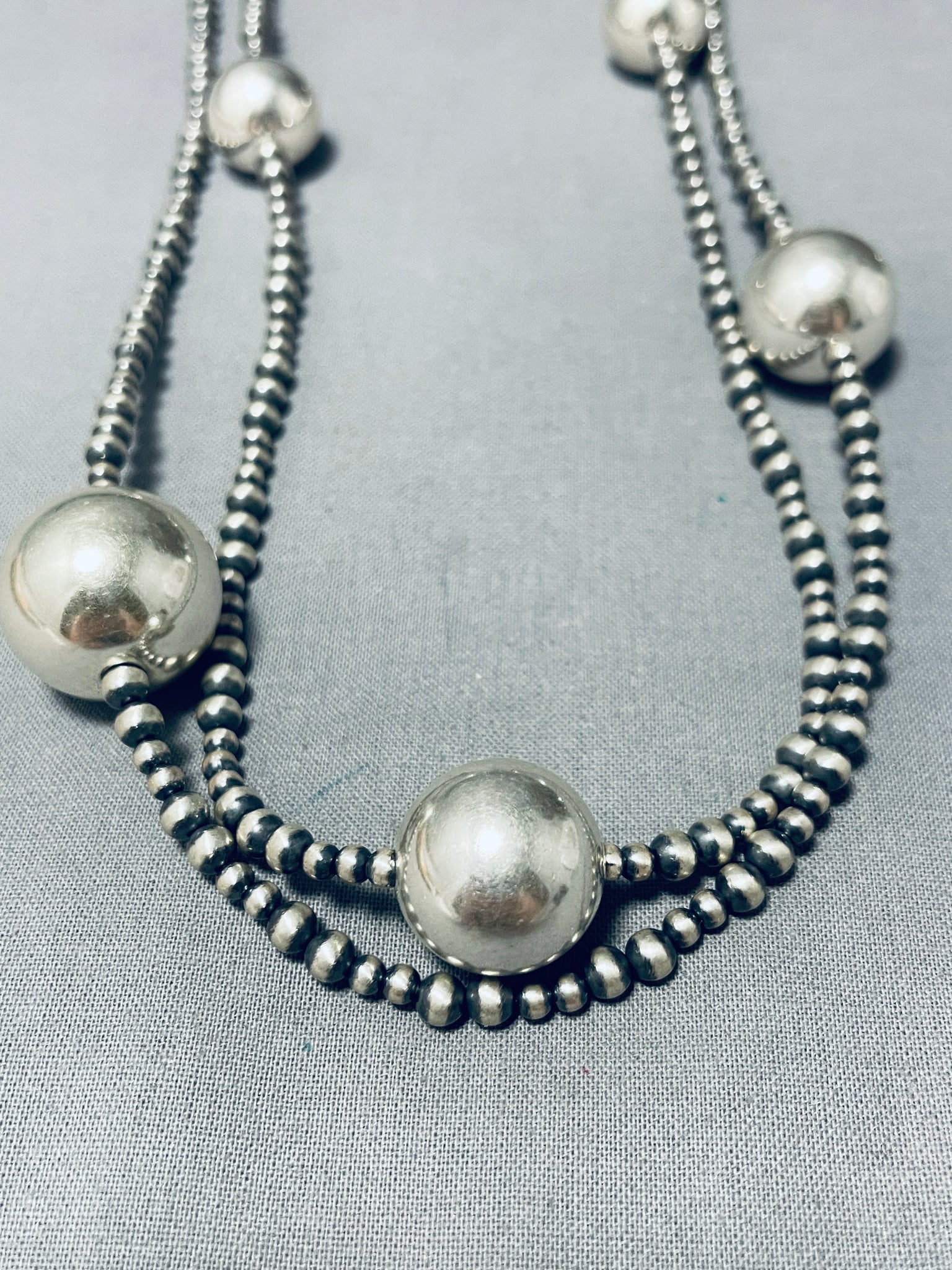 Orbs Of Sterling Vintage Native American Navajo Silver Necklace