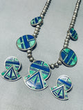 Native American The Best Vintage Inlaid Lapis And Turquoise Sterling Silver Necklace Set-Nativo Arts