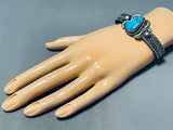 Signed Native American Navajo Old Kingman Turquoise Sterling Silver Bracelet-Nativo Arts
