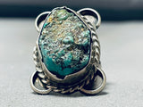 Very Early Nugget Form Cerrillos Turquoise Vintage Native American Navajo Sterling Silver Ring-Nativo Arts