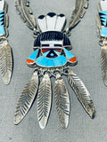 One Of The Best Vintage Native American Zuni Turquoise Inlay Kachina Sterling Silver Necklace-Nativo Arts