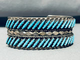 Slanted Turquoise!! Vintage Native American Zuni Sterling Silver Row Bracelet Cuff-Nativo Arts
