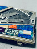 One Of The Best Vintage Native American Navajo Turquoise Inlay Sterling Silver Buckle-Nativo Arts