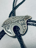 Traditional Vintage Native American Navajo Sterling Silver Bear Bolo Tie-Nativo Arts