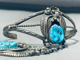 Rare Vintage Signed Native American Navajo 3 Morenci Turquoise Sterling Silver Slave Bracelet-Nativo Arts