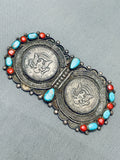 Huge 4 Inch Long 80 Grams Vintage Native American Navajo Turquoise Sterling Silver Pin-Nativo Arts