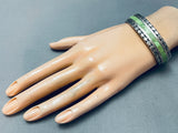 Intricate Vintage Navajo Gaspeite Inlay Sterling Silver Bracelet-Nativo Arts