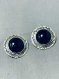 Native American Fabulous Vintage Santo Domingo Black Onyx Sterling Silver Earrings-Nativo Arts