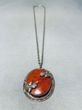 Real Dinosaur Bone Rare Vintage Native American Navajo Sterling Silver Necklace-Nativo Arts