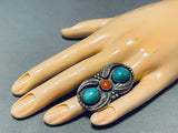 Impressive Vintage Native American Navajo Blue Gem Turquoise Sterling Silver Ring-Nativo Arts