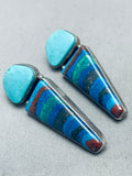 Fab Native American Navajo Chalcopyrite Turquoise Sterling Silver Earrings-Nativo Arts