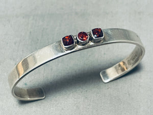 Elegant Native American Navajo 3 Garnets Sterling Silver Bracelet-Nativo Arts