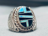 One Of The Most Intricate Vintage Native American Navajo Opal Sterling Silver Inlay Ring-Nativo Arts