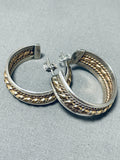 Remarkable Vintage Native American Navajo Sterling Silver 12k Gold Fill Hoop Earrings-Nativo Arts