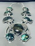 Tortoise Turquoise!! 390 Grams Sterling Silver Squash Blossom Necklace-Nativo Arts