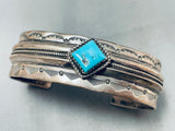 Dean Dixon Vintage Native American Navajo Turquoise Sterling Silver Stamped Bracelet