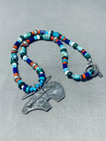 Extremely Detailed Santo Domingo Bear Turquoise Inlay Sterling Silver Necklace-Nativo Arts
